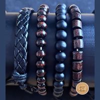 4 Herren Armbänder – Leder Holz Perlen Schwarz Braun Boho