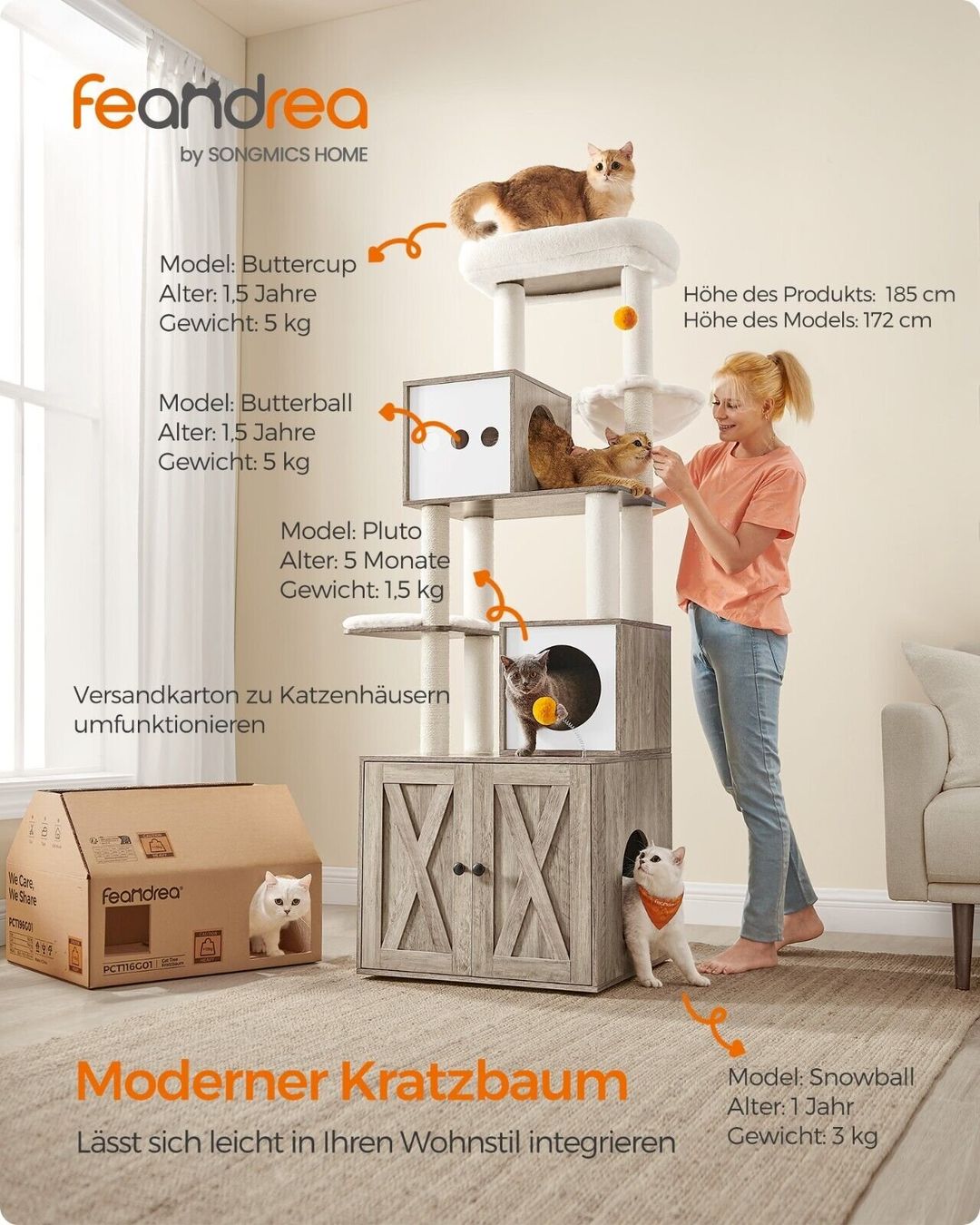 Arbres à chats: FEANDREA Kratzbaum 185cm – Neuf avec emballage d'origine à Bottighofen par zaap 7