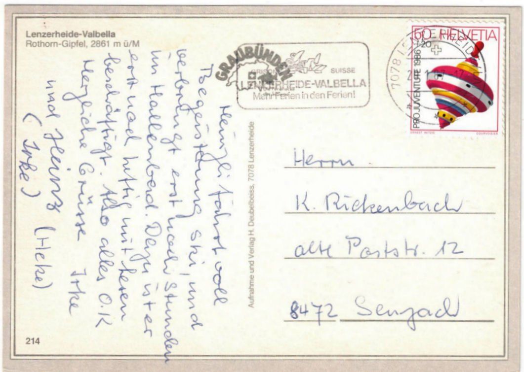 Cartoline postali: Lenzerheide - Luftseilbahn Rothorn – Usato da Binningen venduto da Mountainrider 1