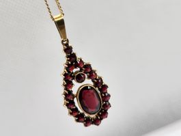 Antike Gold Granat Kette aus 835er Silber gestämpelt