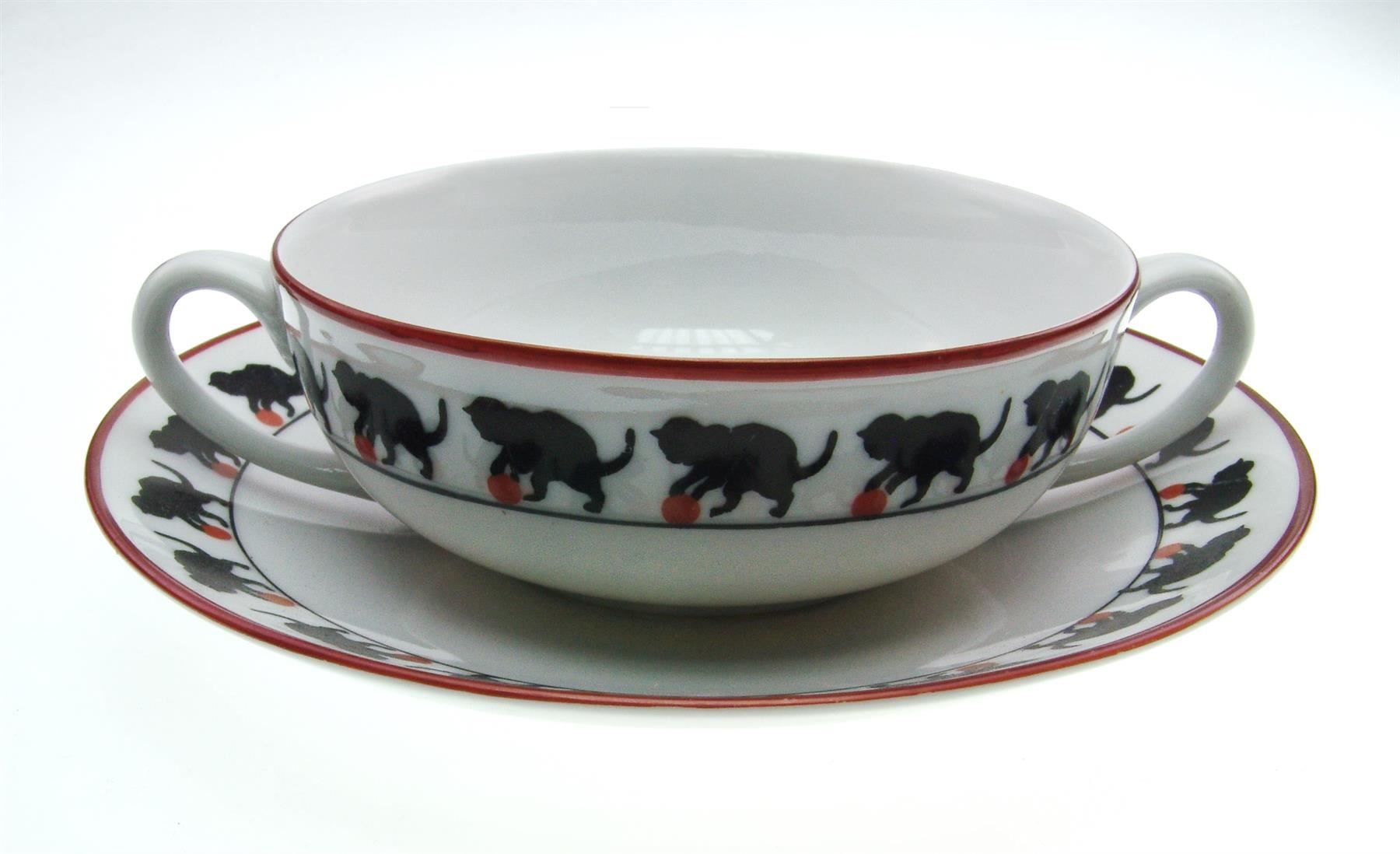 Set di piatti: Katzen Suppentasse & Teller Langenthaler 1938 - 1940 – Usato da Seedorf BE venduto da ArcoCera 1