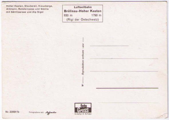 Cartoline postali: Brülisau - Hoher Kasten – Usato da Binningen venduto da Mountainrider 1