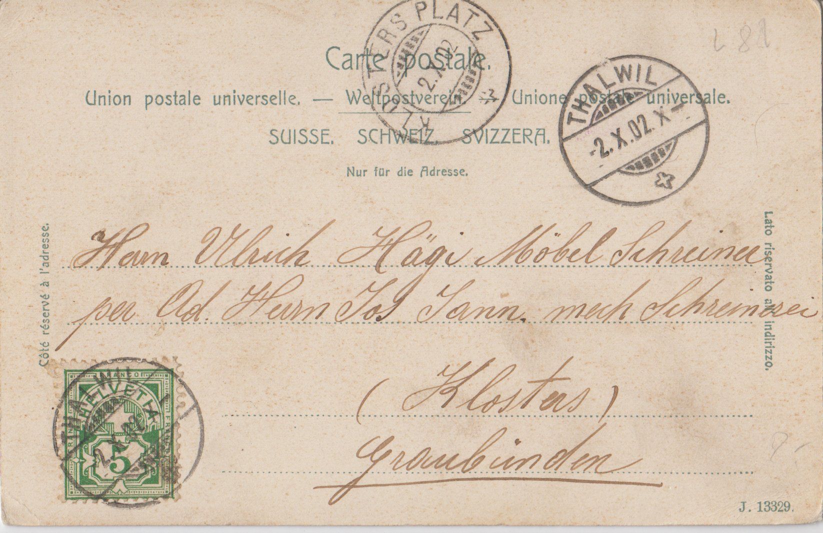 Cartoline postali: Ansichtskarte THALWEIL 1902 – Usato da Eschlikon TG venduto da PhilCon 1