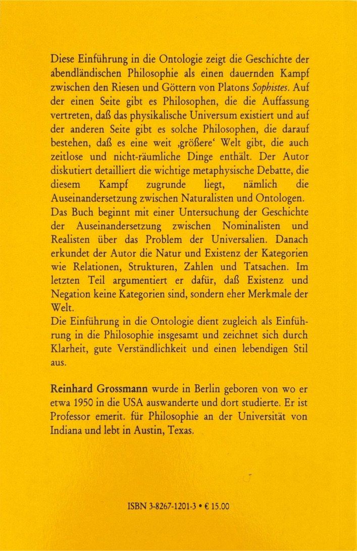 Libri: Grossmann Reinhardt, Die Existenz der Welt – Nuovo (secondo la descrizione) da Sarnen venduto da Livres 1