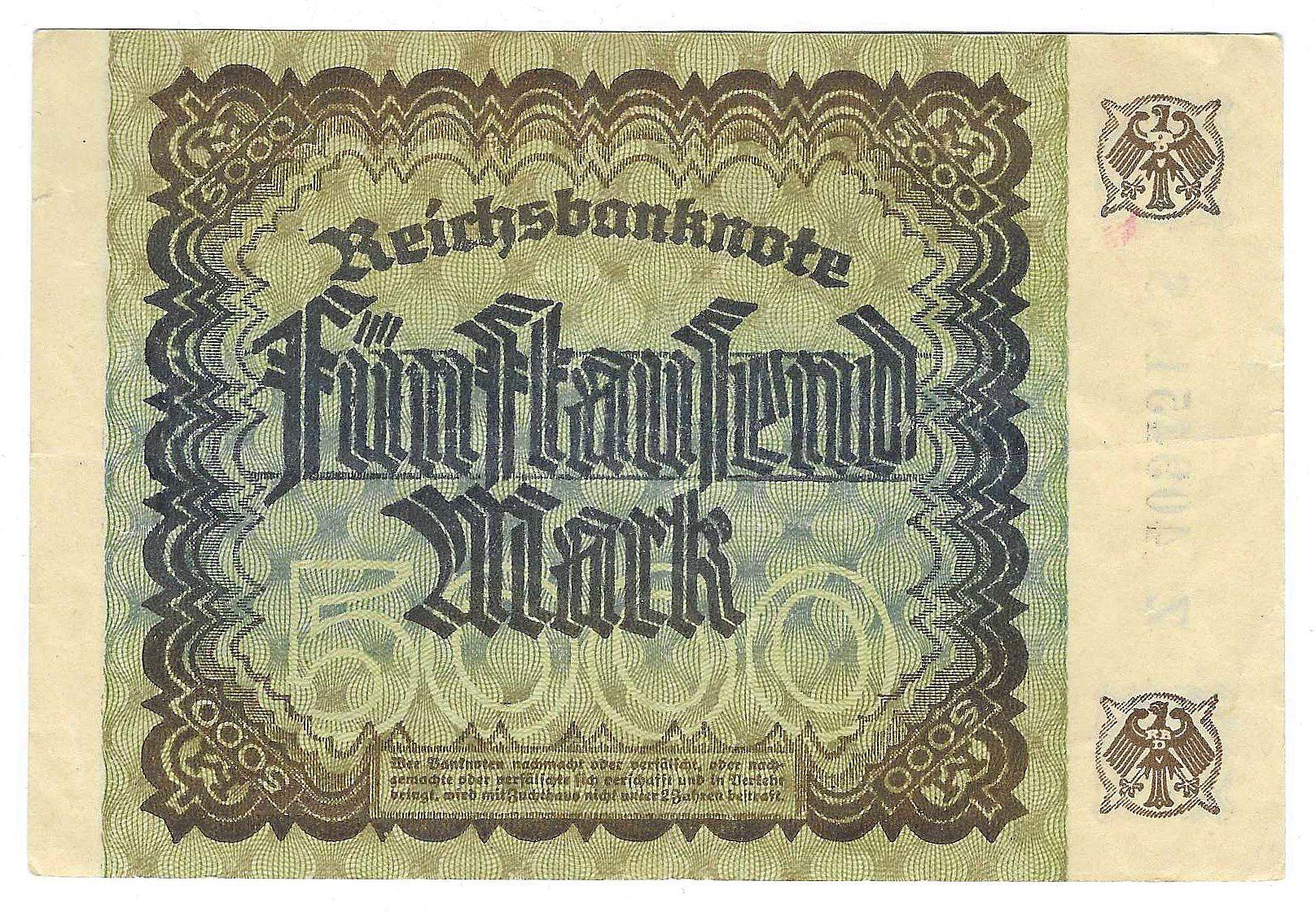 Billets de banque: 5000 Marks REICHSBANKNOTE / 02.12.1922 – D'occasion à Tavannes par Zitume 1