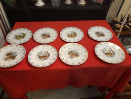 Assiettes porcelaine de Limoges - décor chasse , 8 pièces