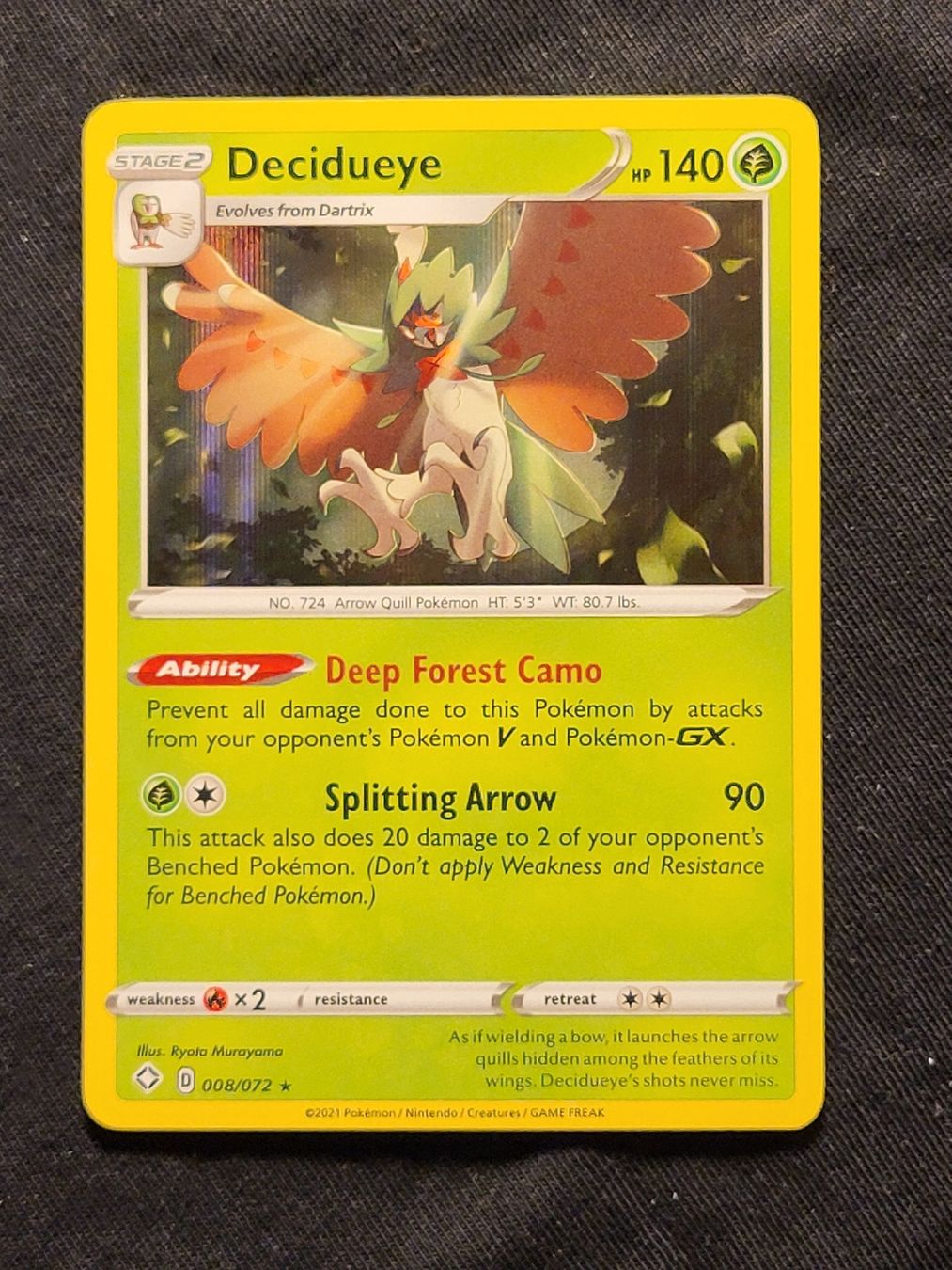 Pokémon Sammelbilder & Trading cards: Decidueye 008/072 Holo – Gebraucht aus Grindelwald von lego9