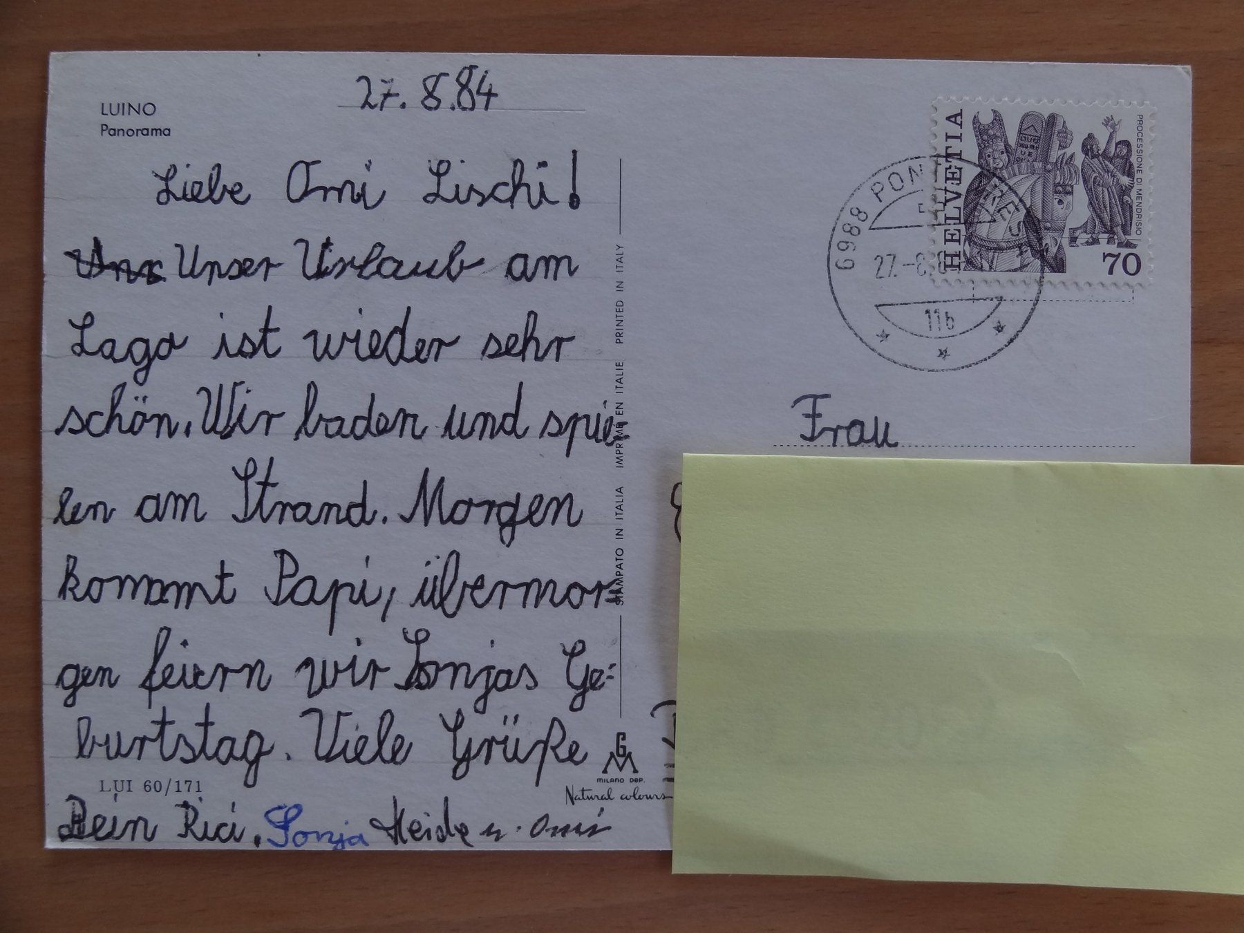 Ansichtskarten: Luino - lac Majeur - 1984 – Gebraucht aus St Léonard von Riglin 1