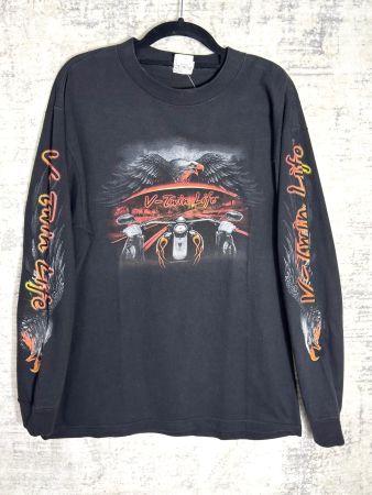 V-TWIN LIFE "EAGLE & BIKER" LONGSLEEVES T-SHIRT SZ: M