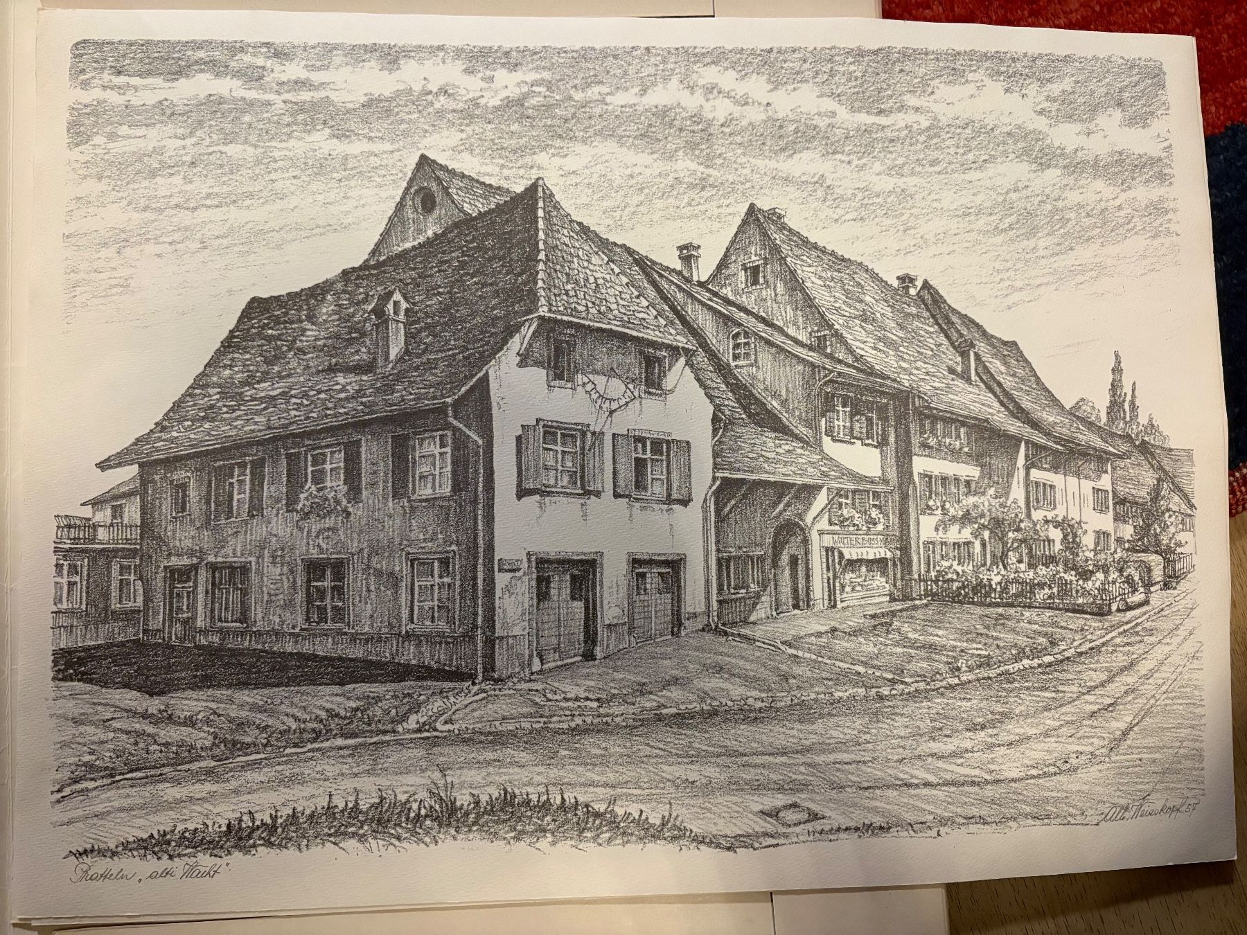 Grafica & Litografie: Albert Weisskopf, Pratteln - Lithographie - Alt Pratteln – Usato da Lausen venduto da Zotty1