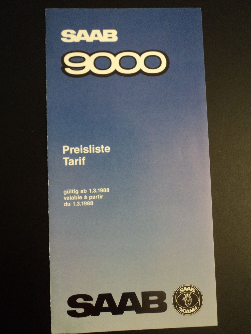 Saab Documenti: Prospekt Preisliste Saab 9000 1988 – Usato da Schwarzenburg venduto da modelCARama