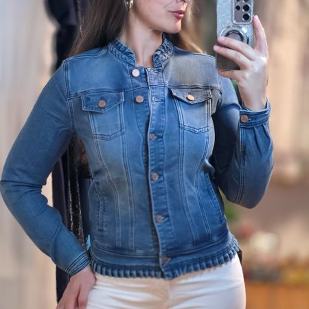 Cream Jeansjacke mit Kupferknöpfen Gr, M