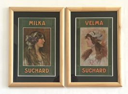 Suchard Milka & Velma- 2 alte Rahmenwerbungen um 1905