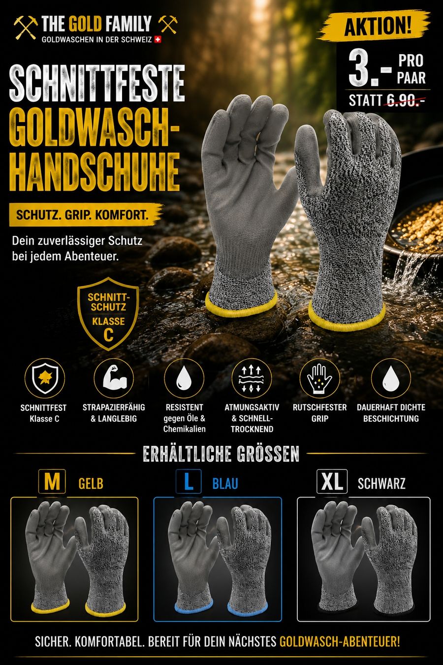 Guanti & manicotti: Schnittfeste Goldwaschhandschuhe Klasse C – Nuovo e nell'imballaggio originale da Horw venduto da TheGoldFamily
