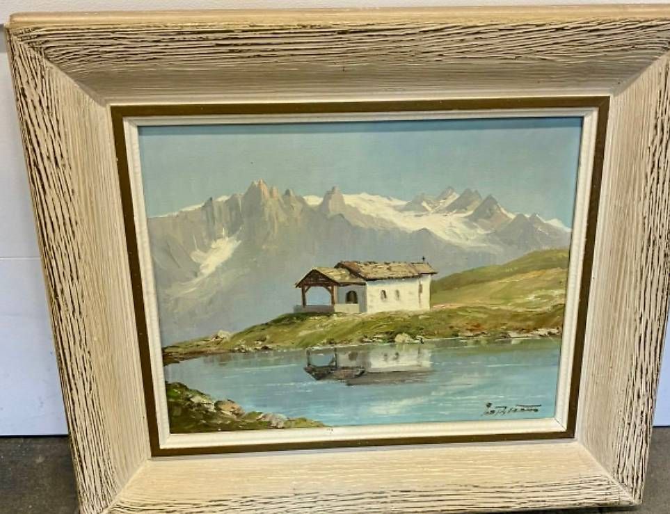 Dipinti: Schweizer Berglanschaft mit Kirche See – Usato da Bern venduto da peter.blackswan