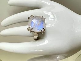 Blaues Mondlicht - Silber 925 Regenbogen-Mondstein Ring -G54