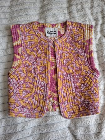 Claudie Pierlot Weste, Pink/Gelb gemustert, Größe 2