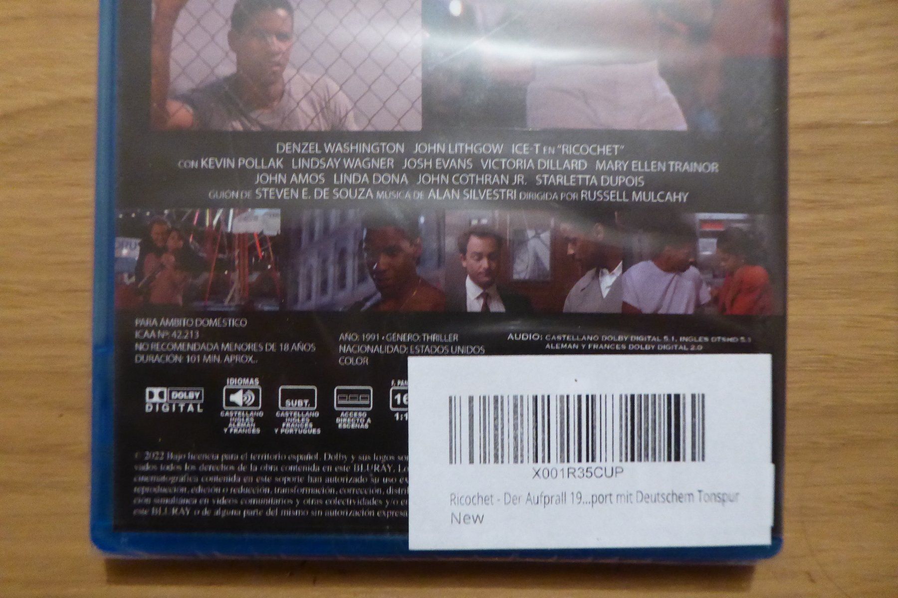 Tutti i DVDs: Bluray Ricochet Spanien Import mit deutscher Tonspur uncut – Nuovo e nell'imballaggio originale da Allschwil venduto da Summelsarium 3