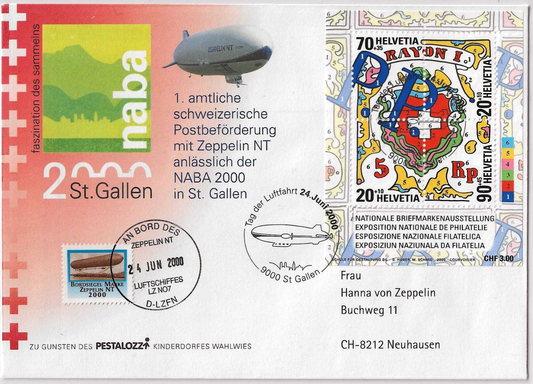Tutti i francobolli: Zeppelin-Flug NABA St .Gallen 2000 – Usato da Zürich venduto da Philacat11