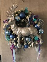 Türkranz Hirsch Silber Christbaumkugeln blau Weihnachtsdeko