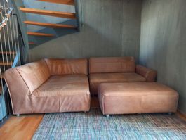 Eckledersofa inkl. Hocker von Interio aus Büffelleder