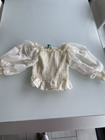 Blouse crème en dentelle froncé  - Taille S