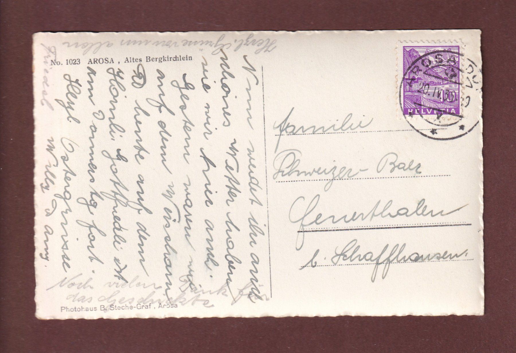 Ansichtskarten: AROSA - Altes Bergkirchlein - 1935 – Gebraucht aus Pully von nicecards-shop 1