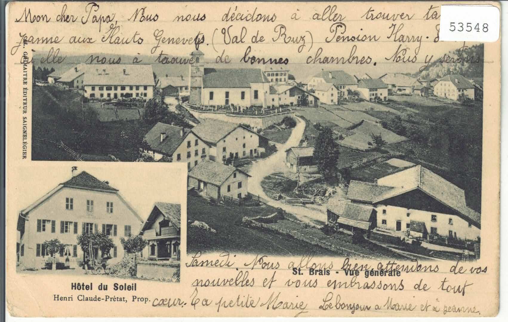 Cartoline postali: St. Brais - Vue generale, Hotel du Soleil – Usato da Ettingen venduto da Kartenplanet