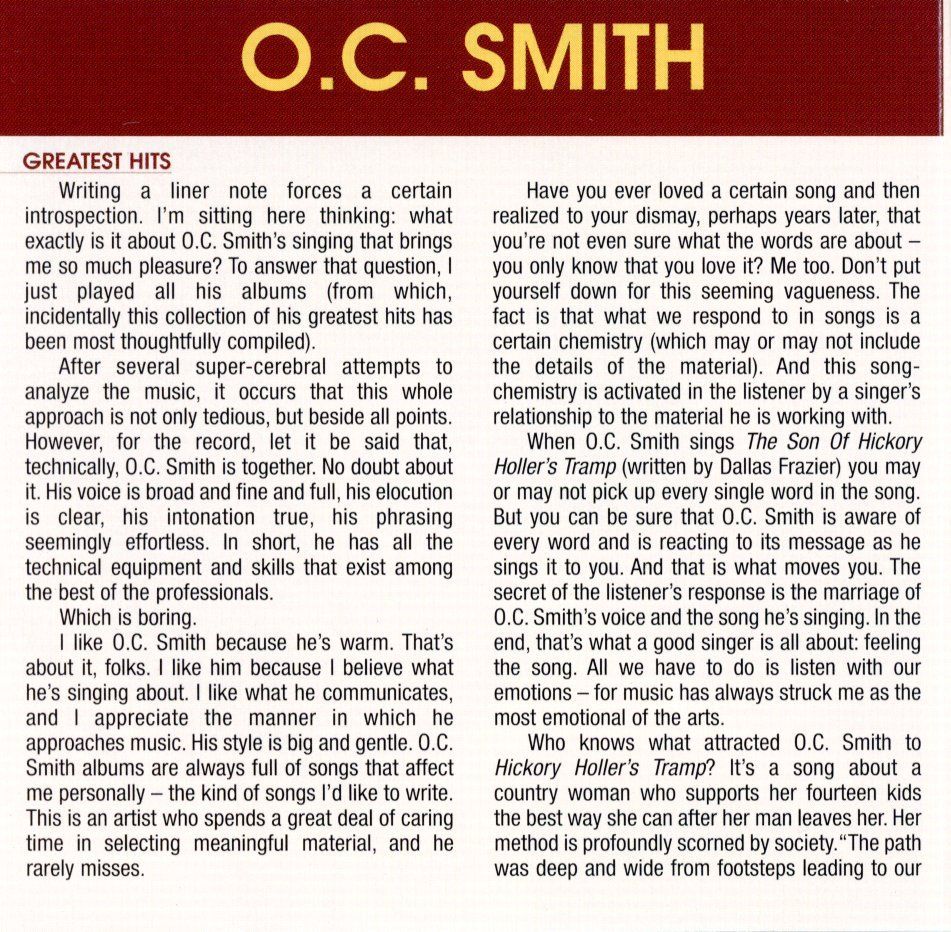 CD: CD - O. C. SMITH Greatest Hits & Help Me Make It Through ... – Nuovo (secondo la descrizione) da Morges venduto da evnocha3 3