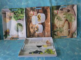 Serviertablet Set 4 Stück, Italienstyl mit Food Motiv. Neu!