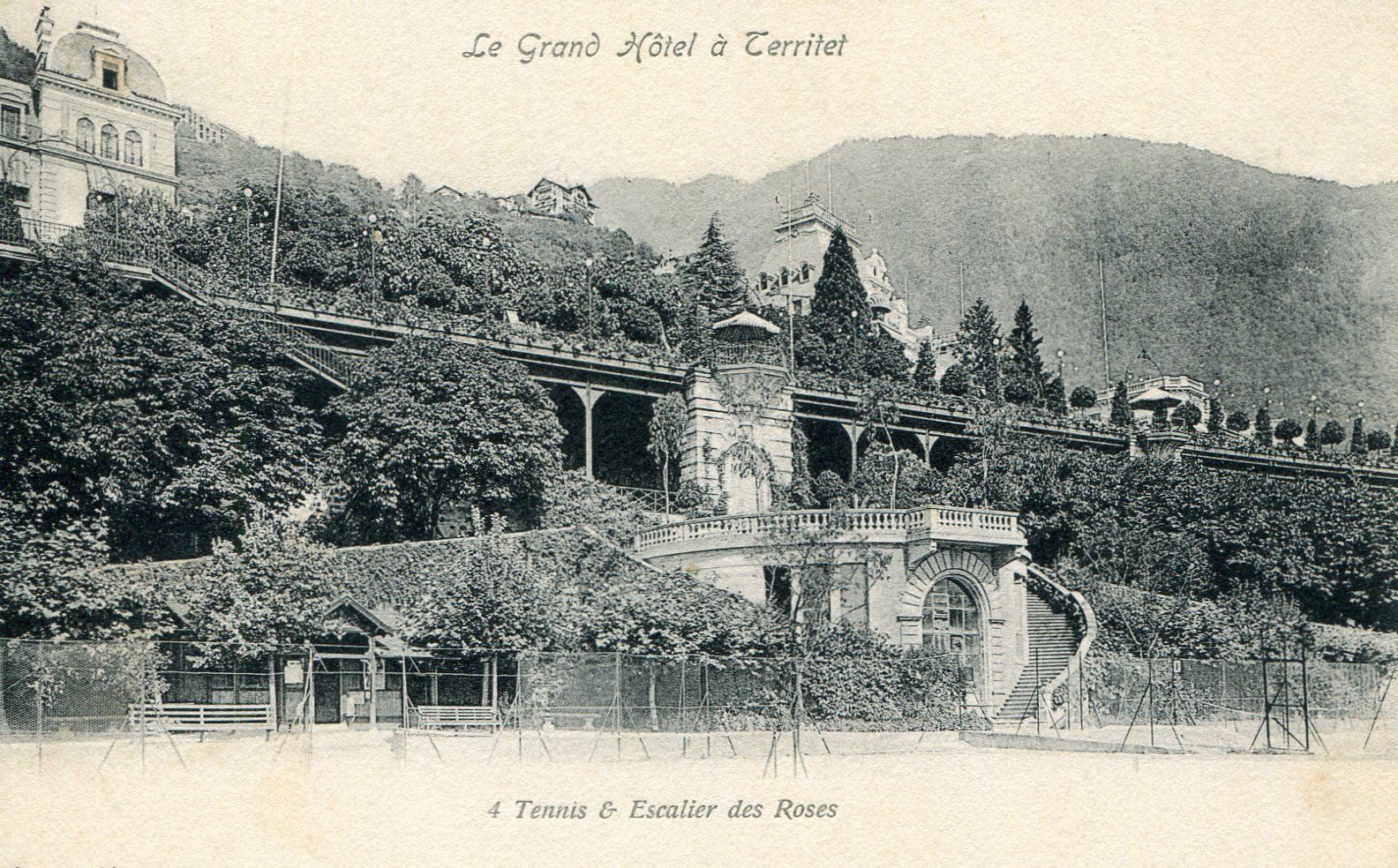 Cartoline postali: Territet - Tennis et Escalier des Roses – Usato da Les Avants venduto da Jaman7