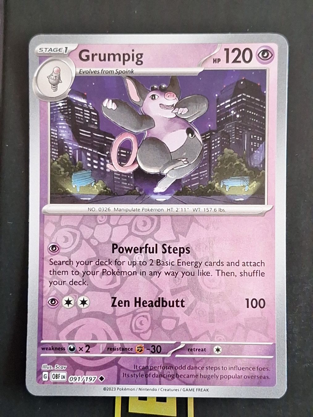 Pokémon Carte collezionabili: Grumpig - Pokemon Reverse Holo Obsidian Flames – Usato da Altstätten SG venduto da GGsGameshop
