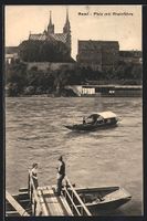AK Basel, Rheinpartie mit Kirche, 1917