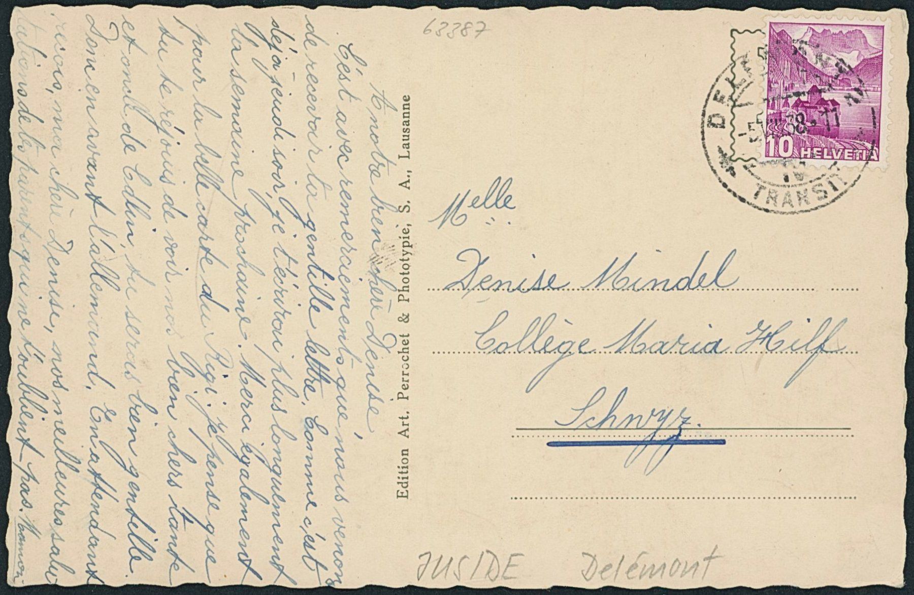 Cartoline postali: JUS Delémont – Usato da Schindellegi venduto da stationary 1