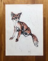 Charles Hug, Fuchs farbig, Lithografie, A3, sehr schön.