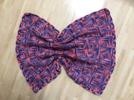 Babydecke handgestrickt in blau/rot neu!