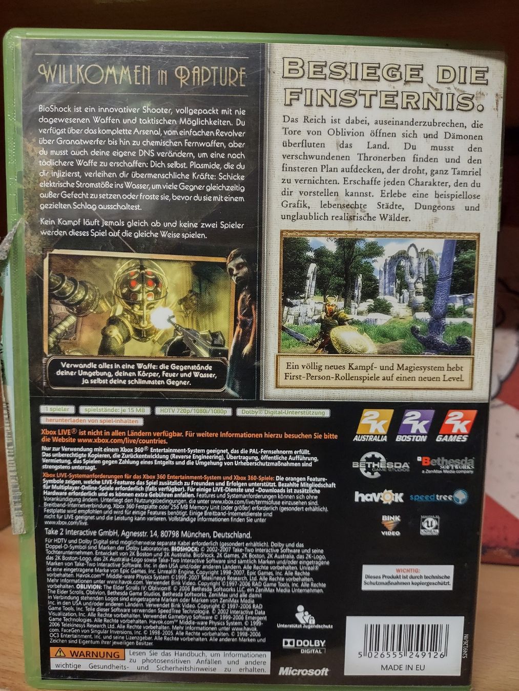Microsoft Giochi: Xbox 360: Bioshock & Oblivion - Combo primée, DE – Usato da Fribourg venduto da PastGame 1