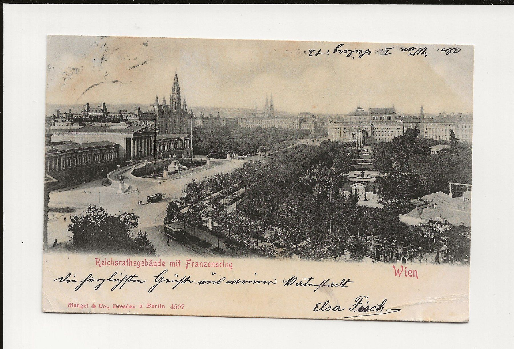 Cartoline postali: AK 1903 Reichsrathsgebäude Wien mit Franzensring – Usato da Greifensee venduto da 315WDO