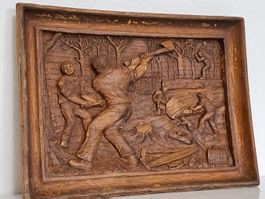 Holzfäller Wald Holzschnitzerei France Relief Agrar Sign