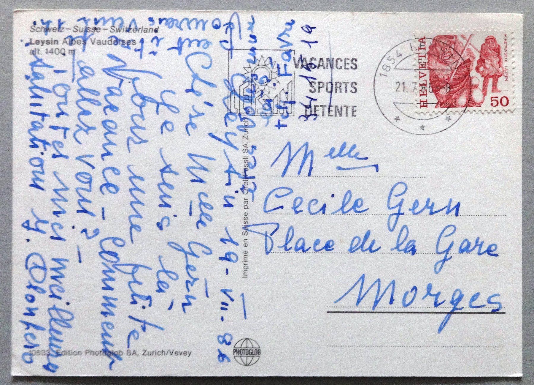 Ansichtskarten: Leysin, Alpes Vaudoises, 1400 m – Gebraucht aus Fétigny von Billy2miny 1