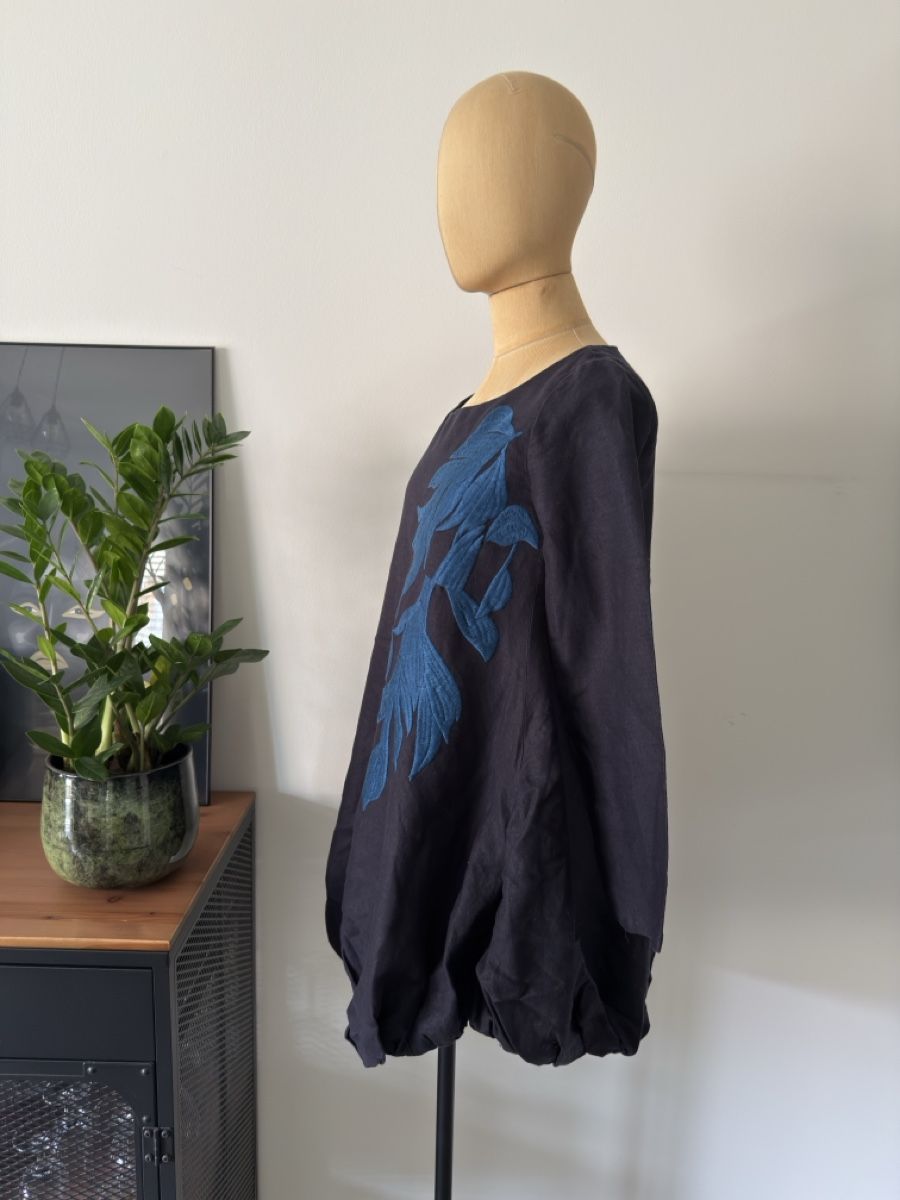 Vestiti: Leinen Kleid bestickt Oversize Dunkelblau, Gr. S – Usato da Lugano venduto da rebecca.wardrobe 4