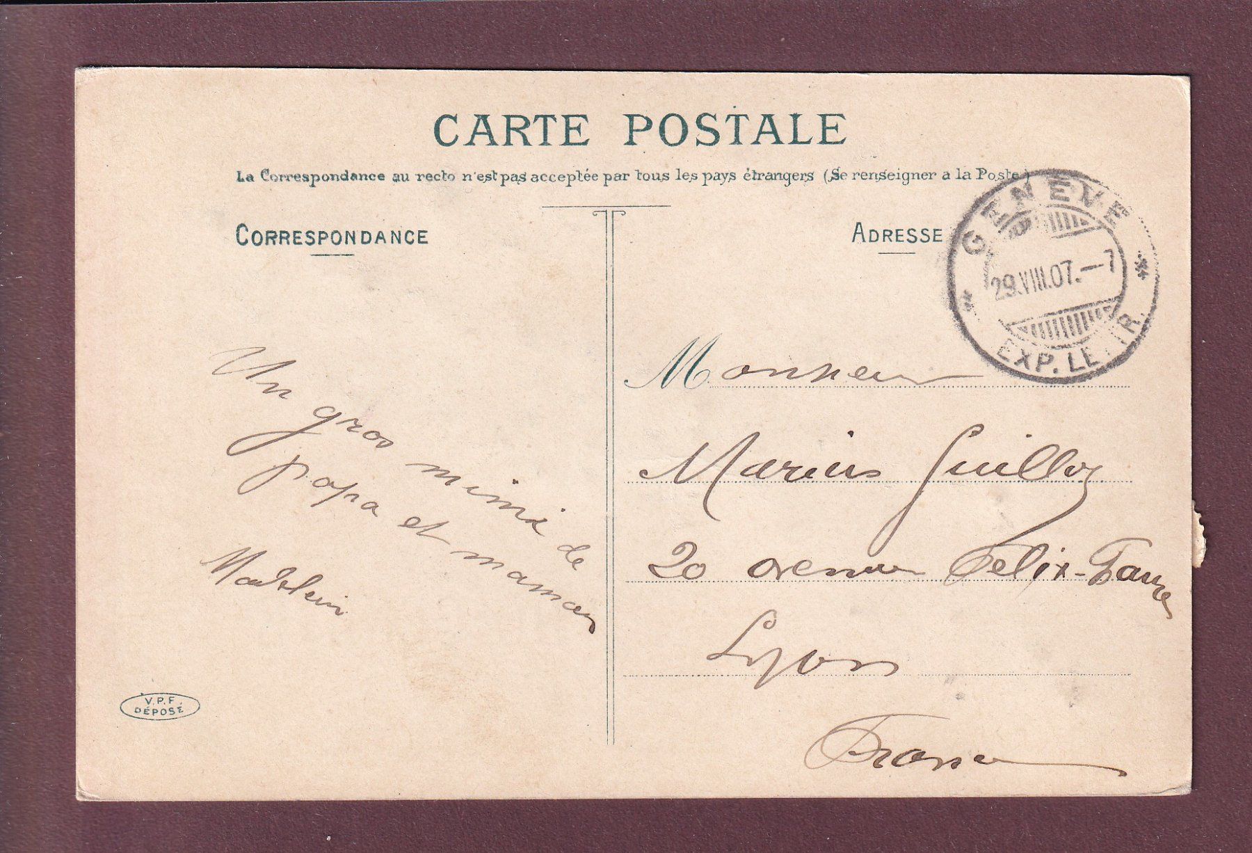 Cartoline postali: Une pensée de GENEVE - 1907 – Usato da Pully venduto da nicecards 1