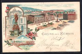 Litho Zürich, Escherdenkmal, Flussbrüc