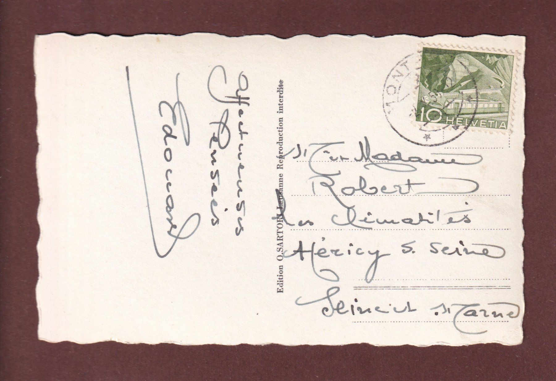 Cartoline postali: MONTHEY - 1950 – Usato da Pully venduto da nicecards-shop 1