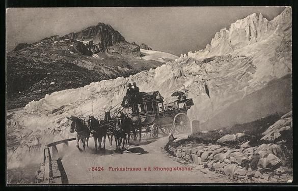 Cartoline postali: Furkastrasse mit Rhonegletscher, Pferdek – Usato da Berlin venduto da bartko-reher