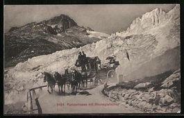 Furkastrasse mit Rhonegletscher, Pferdek