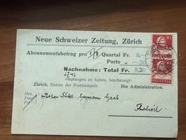 Postkarte Abo NSZ Zürich 1921   (G1918)