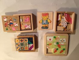 Holz Spiel Set, Bauernhof, Bär, Hase + Mosaik, guter Zustand