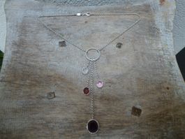 Modern Collier /  Ring mit bunten Kristallen /  Silber 925