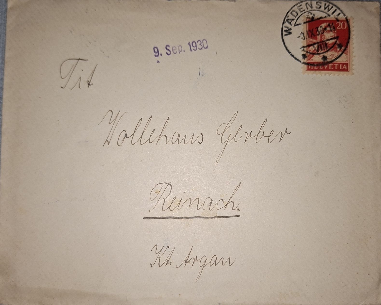 Alle Briefmarken: Wädenswil / Datumstempel 09.09.1930 / Tell  – Gebraucht aus Balgach von SIMEON27